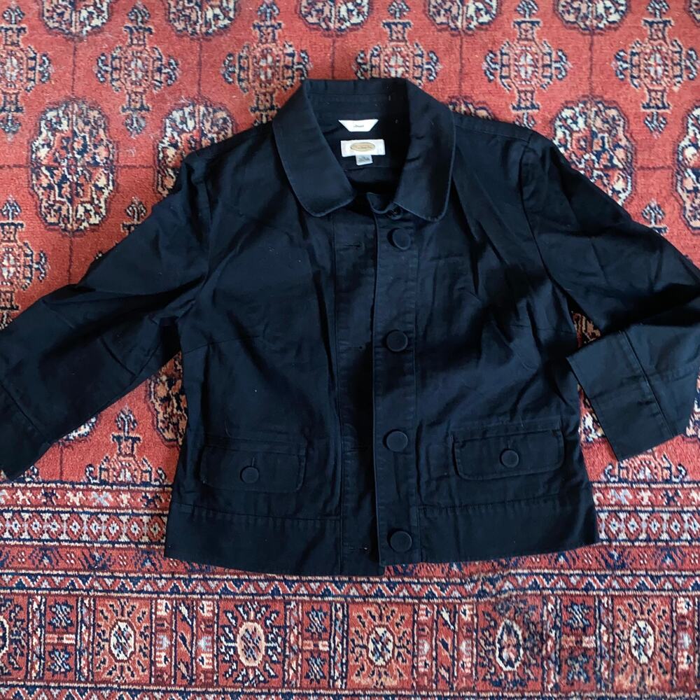 Talbots Black Cropped Stretch Cotton Jacket - Structured Utility Blazer  Size 10
